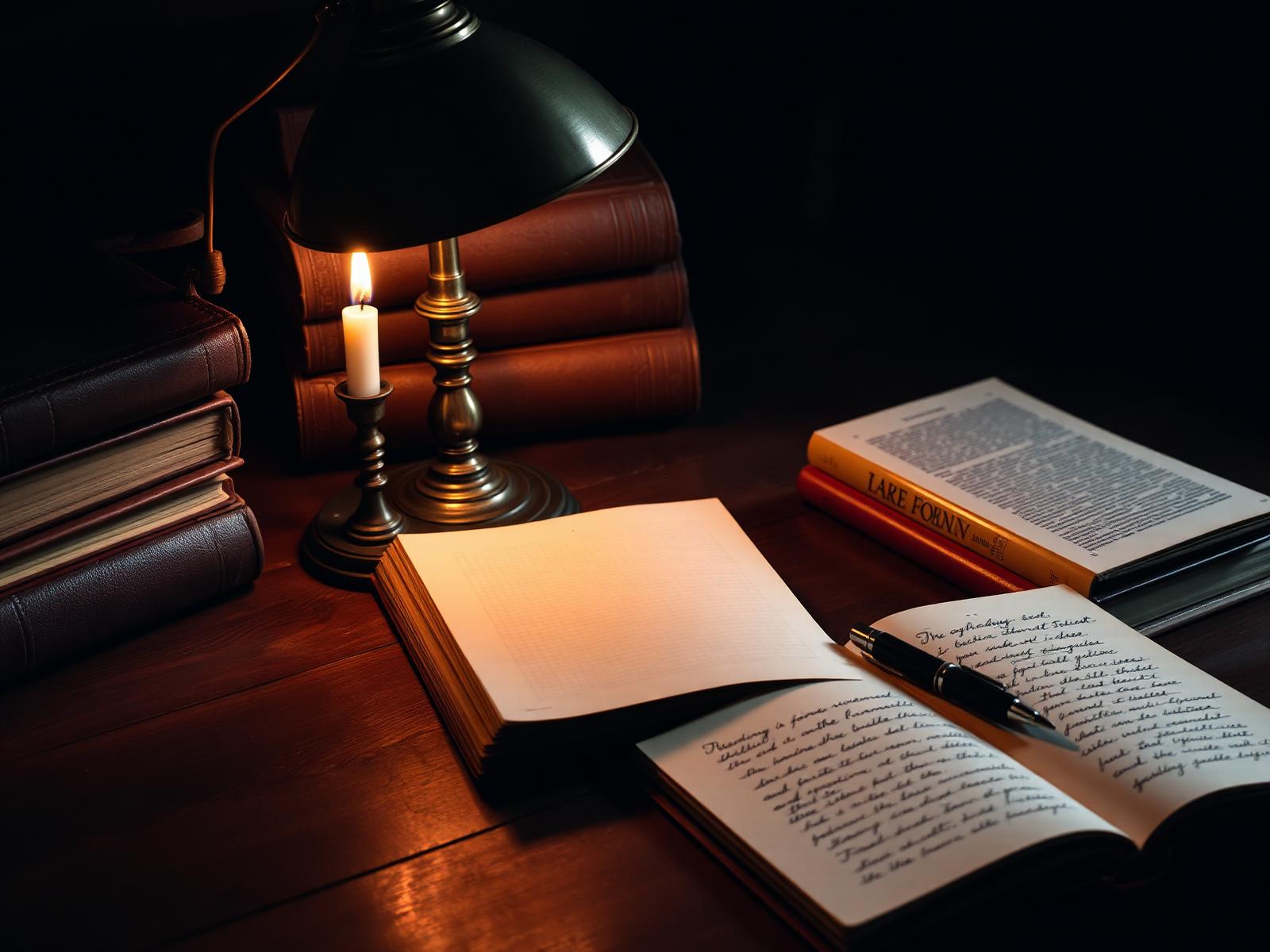 Old leather-bound books on a wooden desk